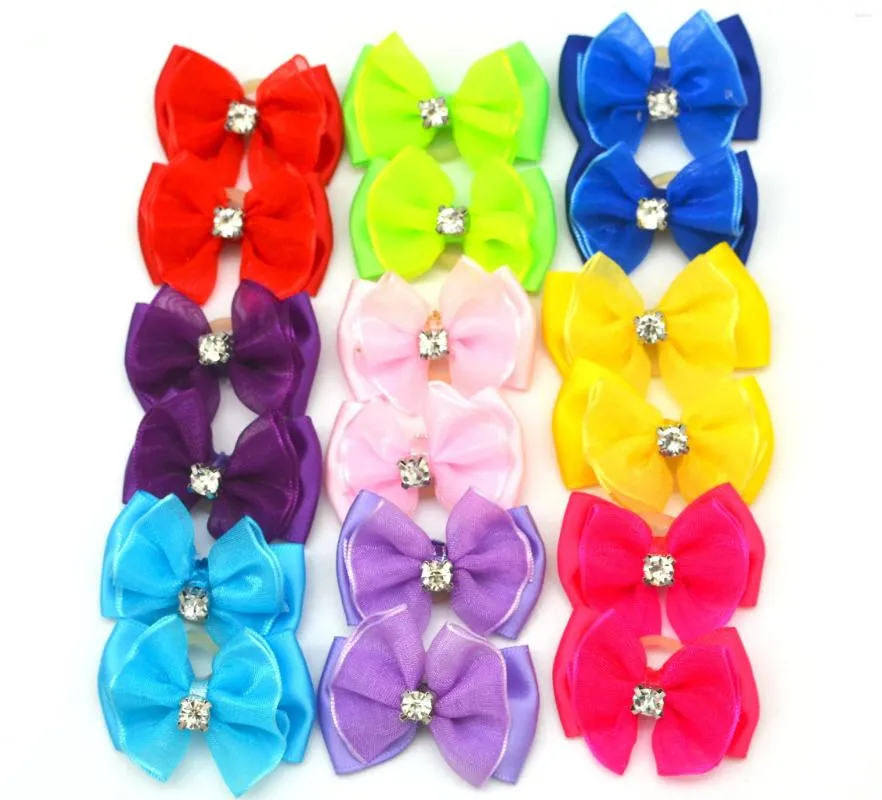 Dog Apparel 50PCS Pet Bow Rubber Band String Headdress Flower Wholesale Tie Snow Yarn Diamond Model