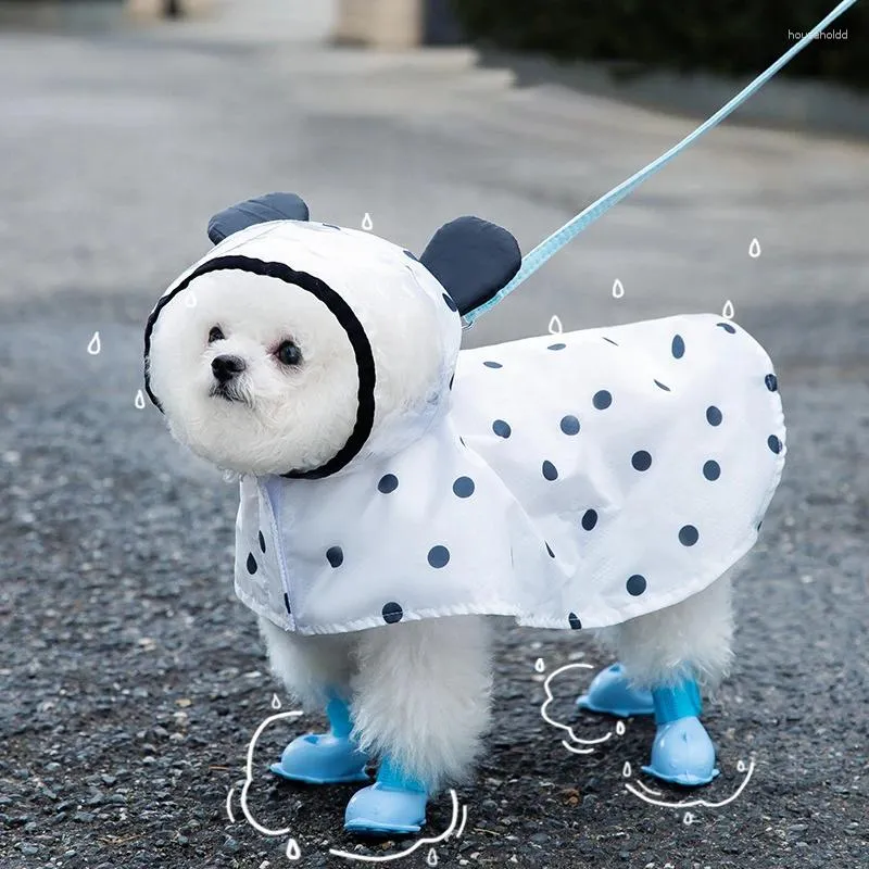犬アパレル夏フルプリントポルカドットレインコート牽引可能な二足歩行ペット防水スーツ漫画ベア