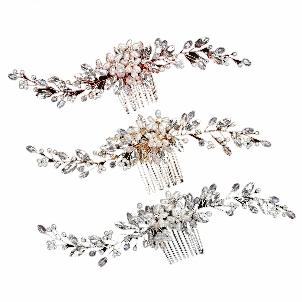 Fi Sier Gold Rhineste Pearl Bridal Hair Comb Handmade Crystal Wedding Hair Accores kopstuk voor vrouwen feest tiaras k8uo#