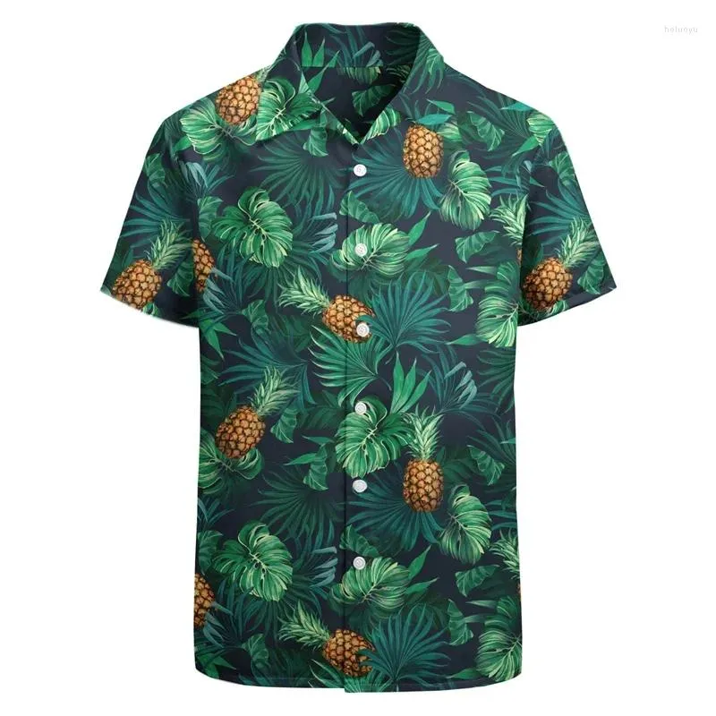 メンズカジュアルシャツ3Dプリント面白いパイナップルフルーツグラフィックメン半袖ルーズハワイビーチシャツストリート夏のメンズ服