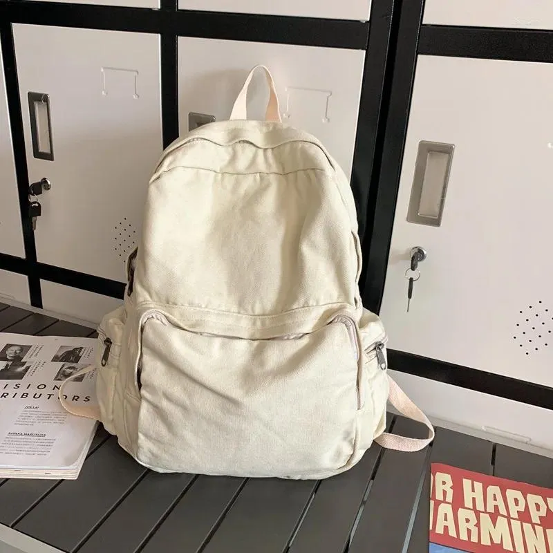 Backpack Fashion Solid Color Women Canvas Leisure Girl Travel Book Bags College Lady Laptop Backpacks Simplicity Rucksack