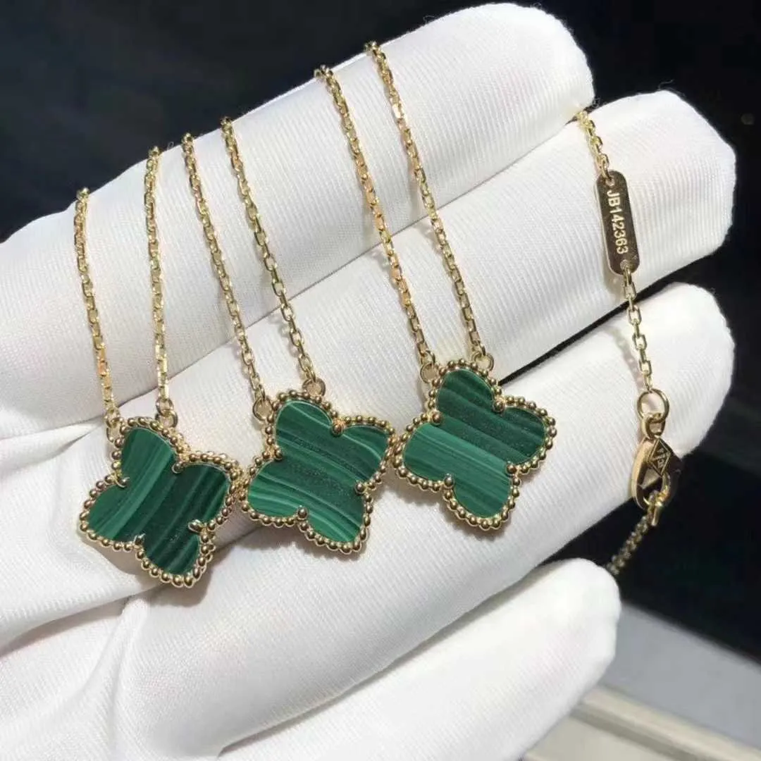 Designer Van Purple Four Leaf Grass Necklace Green Malachite Double sided Lucky Plated 18K Rose Gold Lock Bone Chain