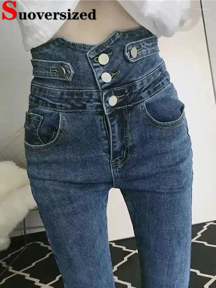 Jeans feminino Cantura alta Slim Lápis Mulher vintage skinny calça jeans da primavera no outono streetwear coreano moda casual kot pantolon