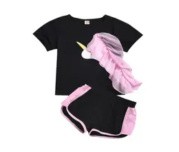 INS Baby girls unicorn shorts outfits children falbala gauze short sleeve Tshirtshorts 2pcs sets 2020 summer new kids clothing A3715462