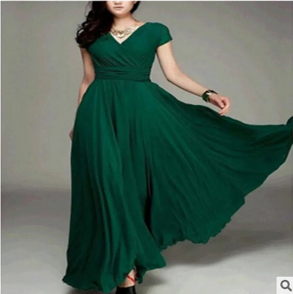 in Women Elegant Chiffon Long Evening Dress Sexy Deep Vneck Short Sleeve Bridesmaid Dresses Slim Waist Plus Size 5XL 240416