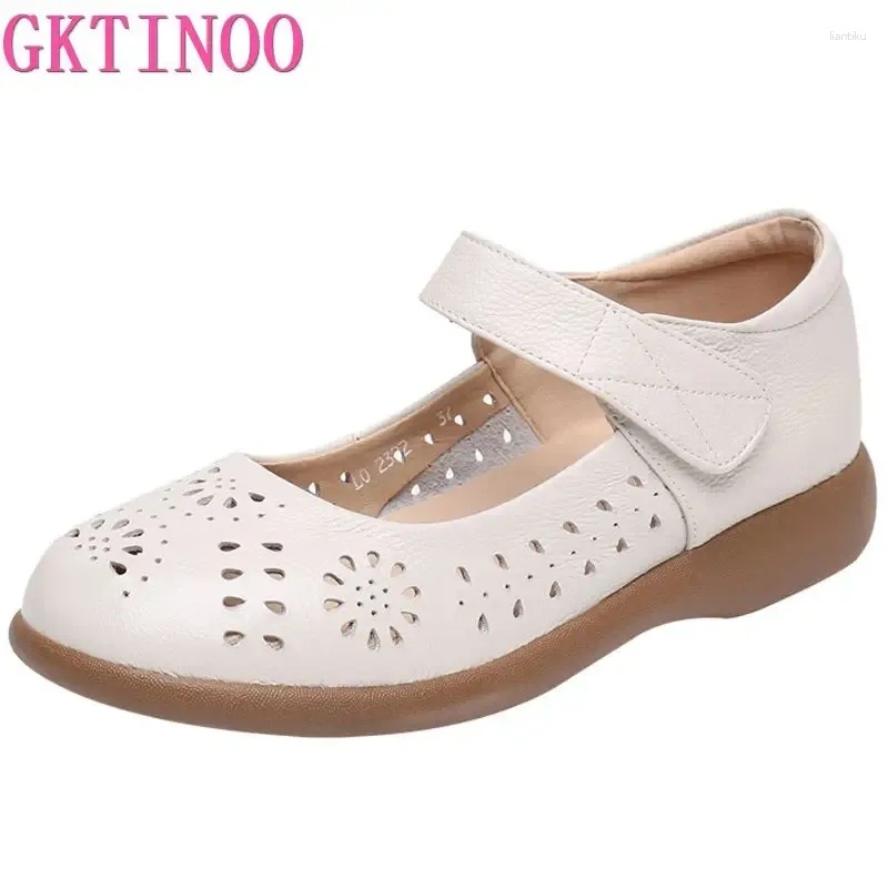 Casual Shoes GKTINOO Genuine Leather Ladies Flats Summer Woman Plus Size Loafers Hollow Round Toe Soft Comfort Sandals Female