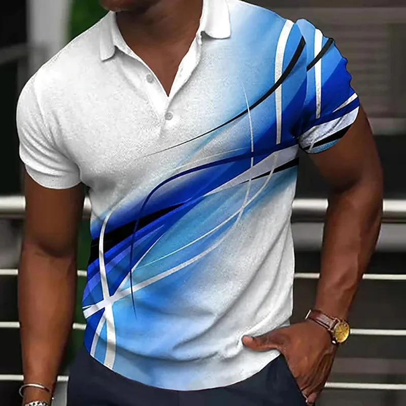 Men Polo Shirt Curve Flap 3D Print Street كل يوم قصير الأكمام غير الرسمية مريحة 240403