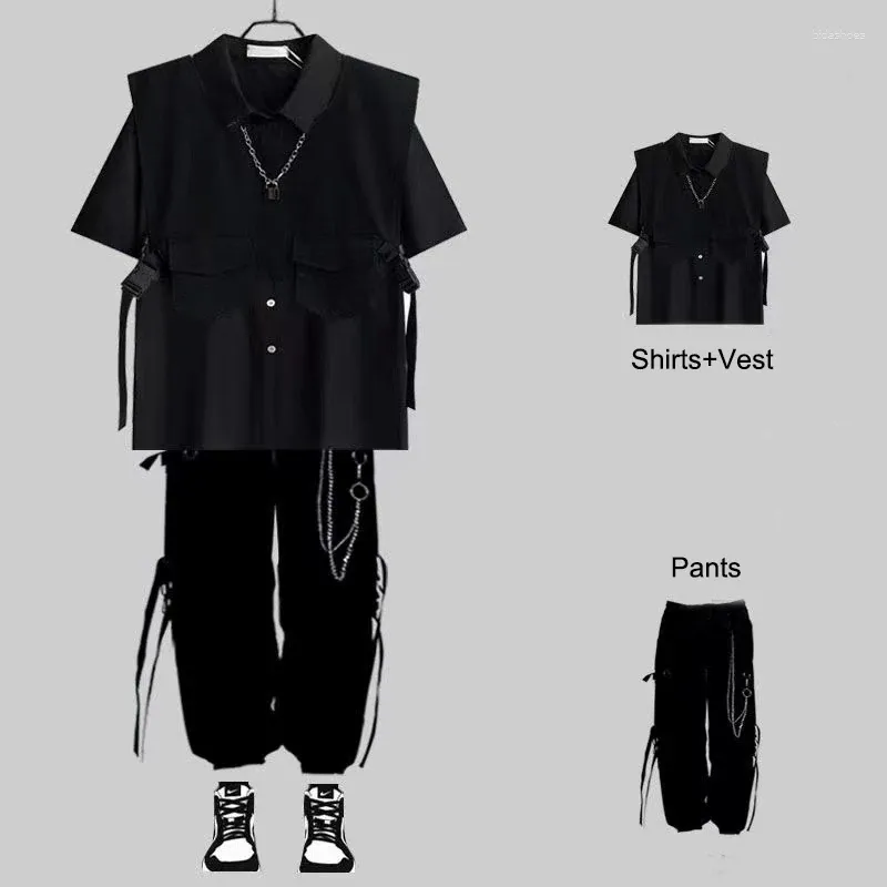 Les survêtements masculins Arens surdimensionnés à trois morceaux de costume de cargaison noire pantalon hip-hop à manches à manches à manches