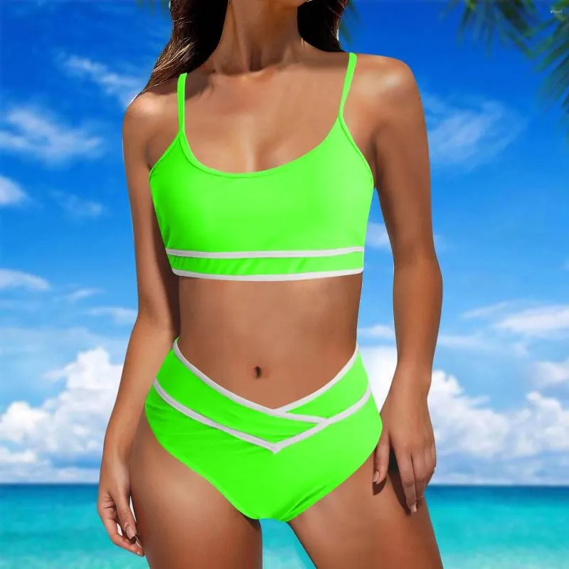 Maillots de bain pour femmes allaitements allaitements maillot de bain High Waited Bikini ensemble Sporty 2 Swimsuit coupé côtelé pour les adolescentes