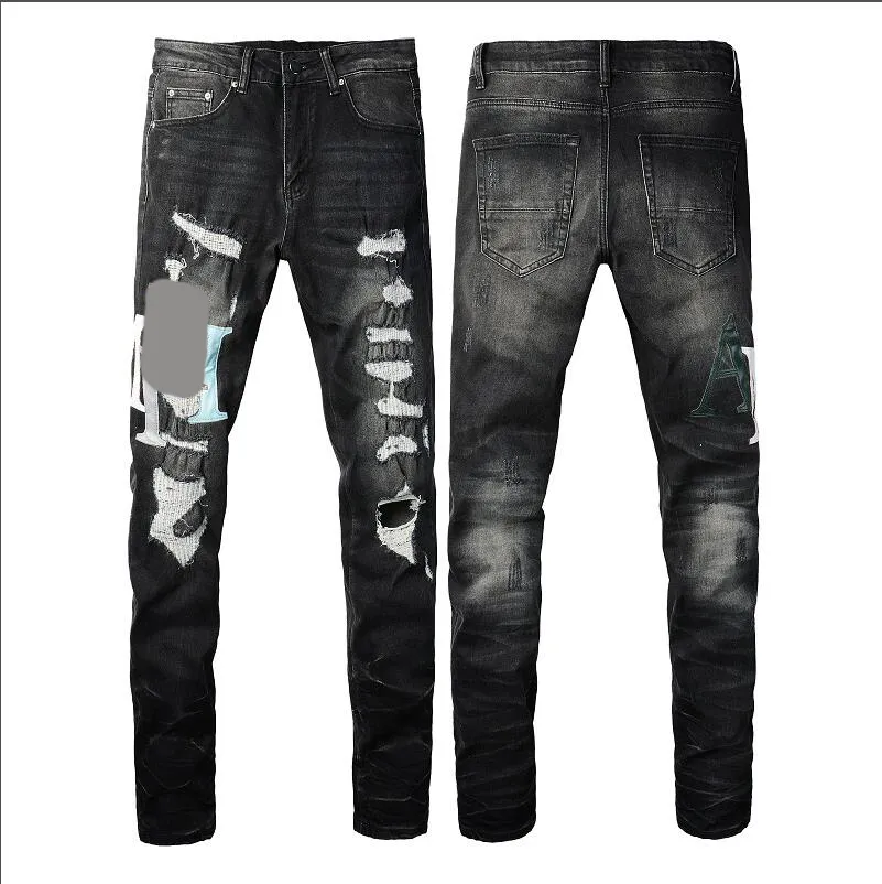 Lila jeans män jeans designer jeans mens mager jeans lyxdesigner denim byxa orolig rippad cyklist svart blå jean smal fit motorcykel#130