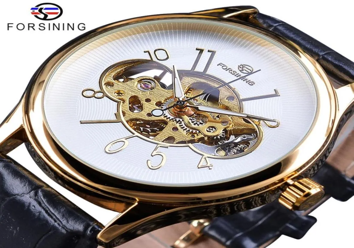 Forsining Skeleton White Golden Display Luminous Men039s Openwork Watches Top Brand Luxury Mechanical Wristwatch Transparent Ca6256179