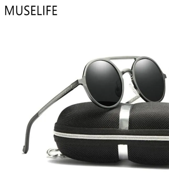 Óculos de sol polarizados da marca MUSELIVE MEN039S ROUNTE DOURS Punk Glasses Shadow Oculus Masculino Y24030695