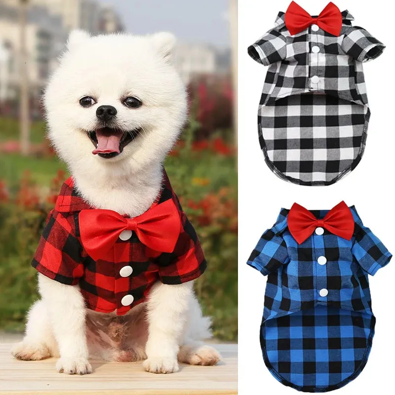 Pet Clothes Dogs Plaid Striped Shirt Suit Wedding Dress Puppy Coat Teddy Bear Pomeranian Vest SmallMedium Dog Cat Costume 240411