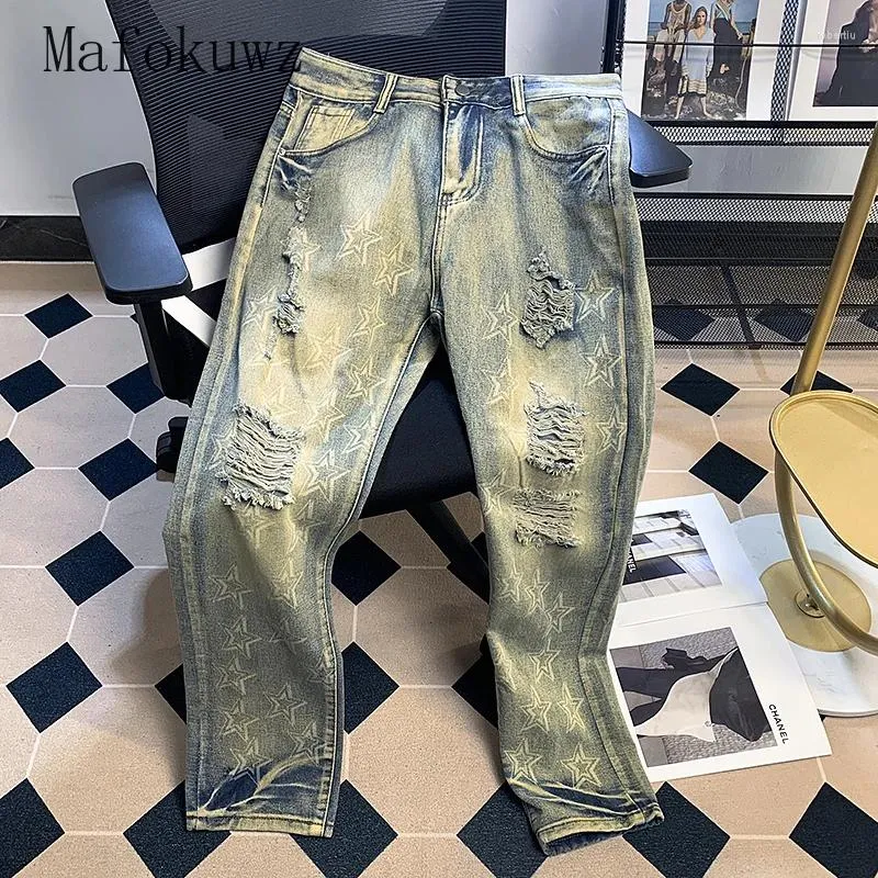 Jeans maschi primaverilo autunno retro stella personalizzata personalizzata pantaloni casual dritti maschi vestiti maschi