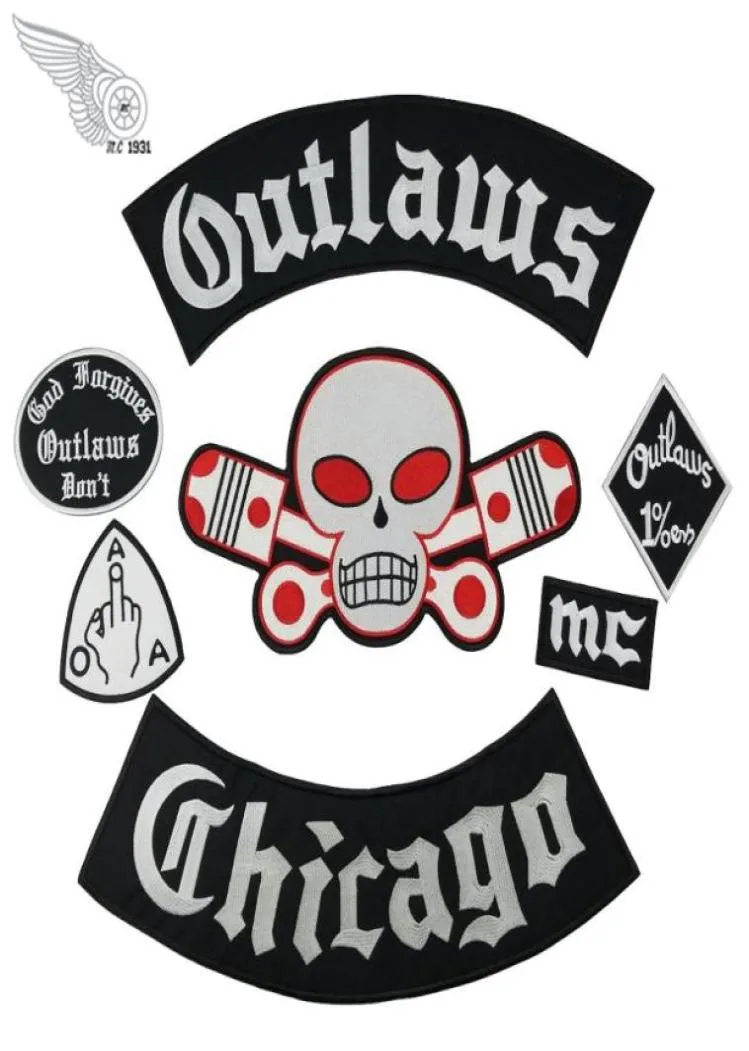 Populaire Outlaw Chicago borduurpleisters voor kleding coole full back rider ontwerp ijzer op jasvest80782522259159