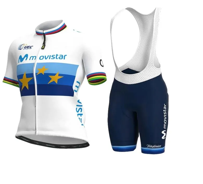 Movistar Cycling Clothing2021 Pro Team Menwomen Summer Cycling Jersey Set通気性半袖自転車MTBジャージービブショーツ1714003