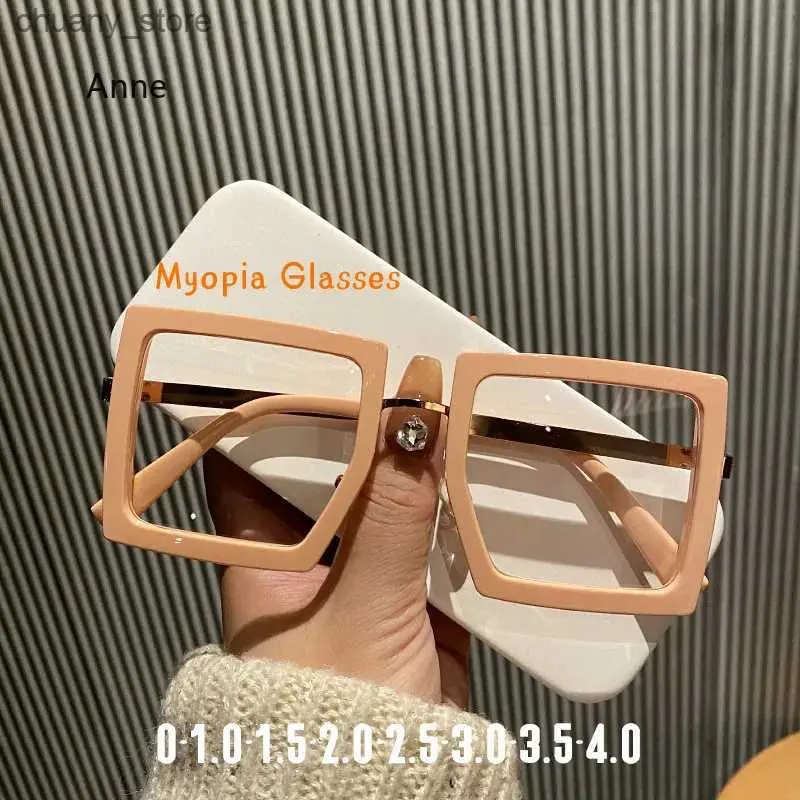 Óculos de sol Myopia Glasses for Mulher and Men Flure Square quadrado Eyeglass preta de luxo Clear Prescription Eyewear 0-1.0-1.5-2.0-2.5-3.0-4.0 Y240416