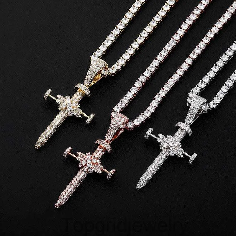 INS Full Zircon Nail Cross Pendant Hip Hop Punk Necklace Accessories