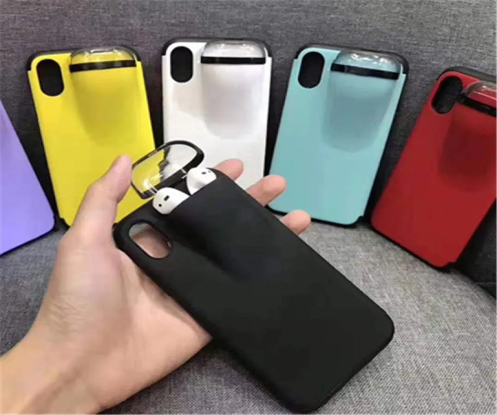 2 en 1 boîtier de téléphone Boîte de rangement des écouteurs pour iPhone 11 Pro Max 7 8 Plus Apple Airpods Soft Silicone Cover Caps Caps3225467