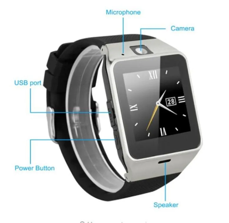 GV18 SMART -klockor med kamera Bluetooth armbandsur SIM -kort smartur för iOS Android -telefonstöd Hebrew3808182