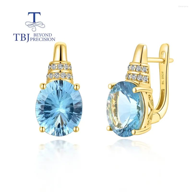 Dangle Ohrringe 11CT Topaz Ohrring 925 Sterling Silber Natürlicher Himmel Blau Konkave Shining Cut Classic Design Fine Schmuck für Frauen Geschenk