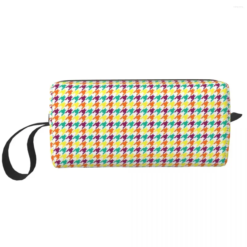 Storage Bags Custom Fall Vibrant Houndstooth Pattern Travel Cosmetic Bag For Elegant Dogstooth Style Toiletry Makeup Beauty Dopp Kit