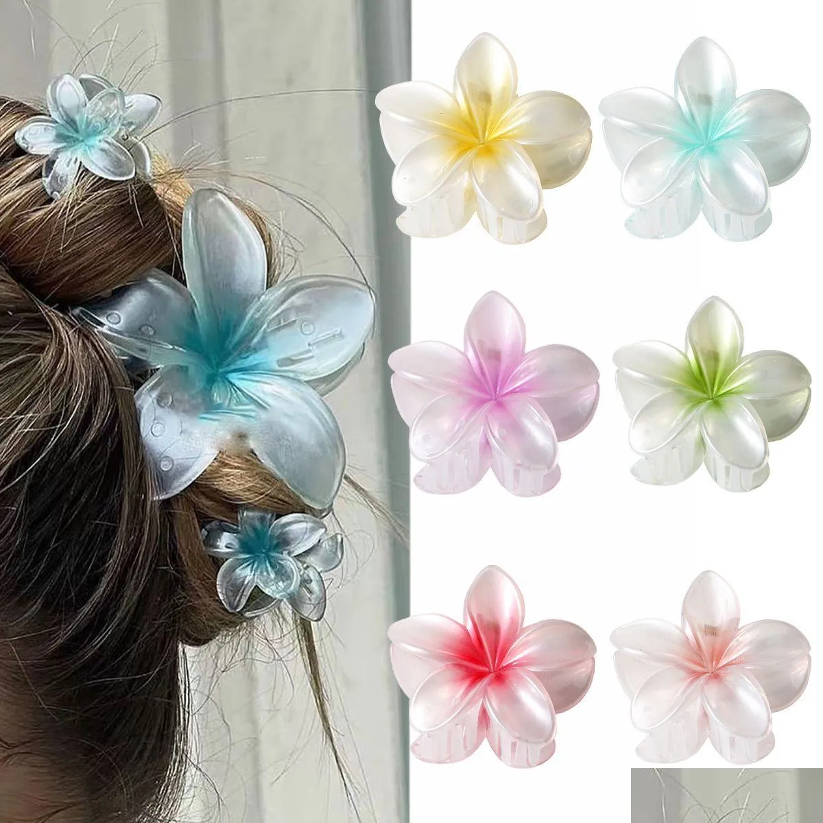 Pins per capelli 8 cm di grandi dimensioni Clip di fiori di perle artigli gradiente colorato moda estate artigli per le donne accessori per copie a cavallo otzgu