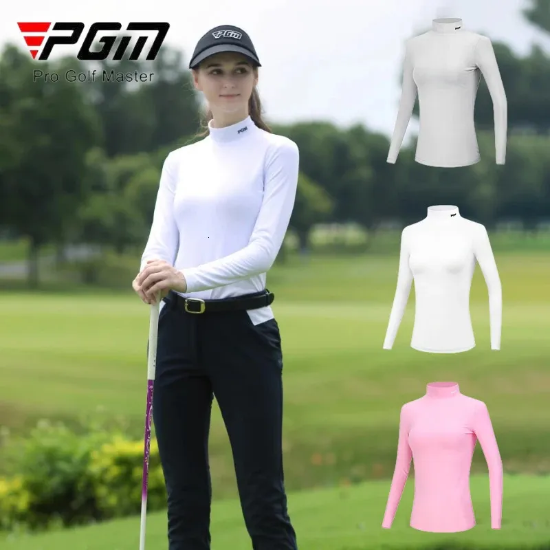 Pgm kadın golf gömlek bayanlar polar uzun kollu iç çamaşırı kız sıcak ince dip üstleri yumuşak stant yaka spor kıyafeti 240416