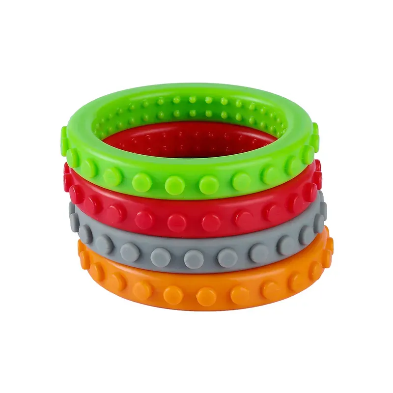 Bakstenen armband getextureerde kauwbangle melktanden FDA goedkeuring siliconen kinderziektes speelgoed voor peuter kinderen autisme adhd zz