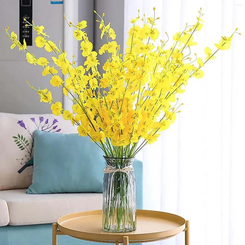 Decoratieve bloemen 10 pc's gele kunstmatige bloemendecoraties voor thuiskantoor en trouwscène Silk Bouquet