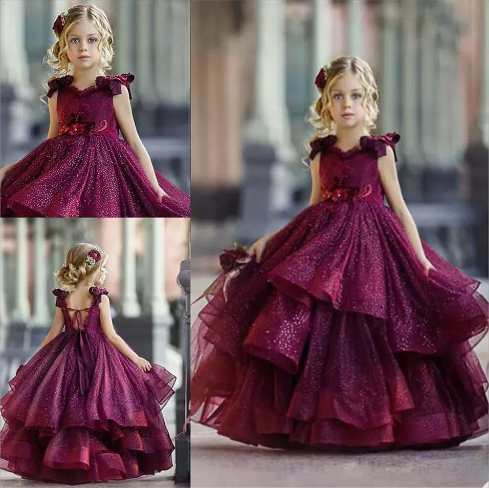 Lovely Ball Gown Flower Dresses Lace Appliques Kids Formal Wear Backless 3D Flowers Birthday Party Toddler Girls Pageant Gowns Custom