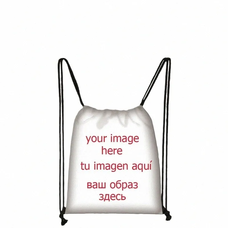 Personnalisez l'image / logo / nom le sac à cordon femmes hommes hommes causaux sac de voyage sacs dames softback cadeau o8gr #