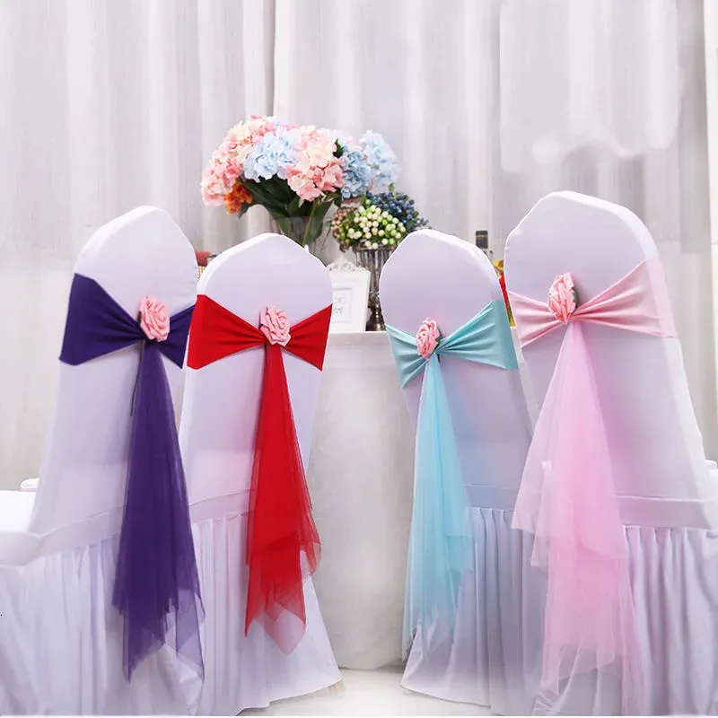 Sabrets Spandex Sashes 50 PCS Organza Murffon Flower Sash For Wedding Party Elastic El Back Decoration 240407