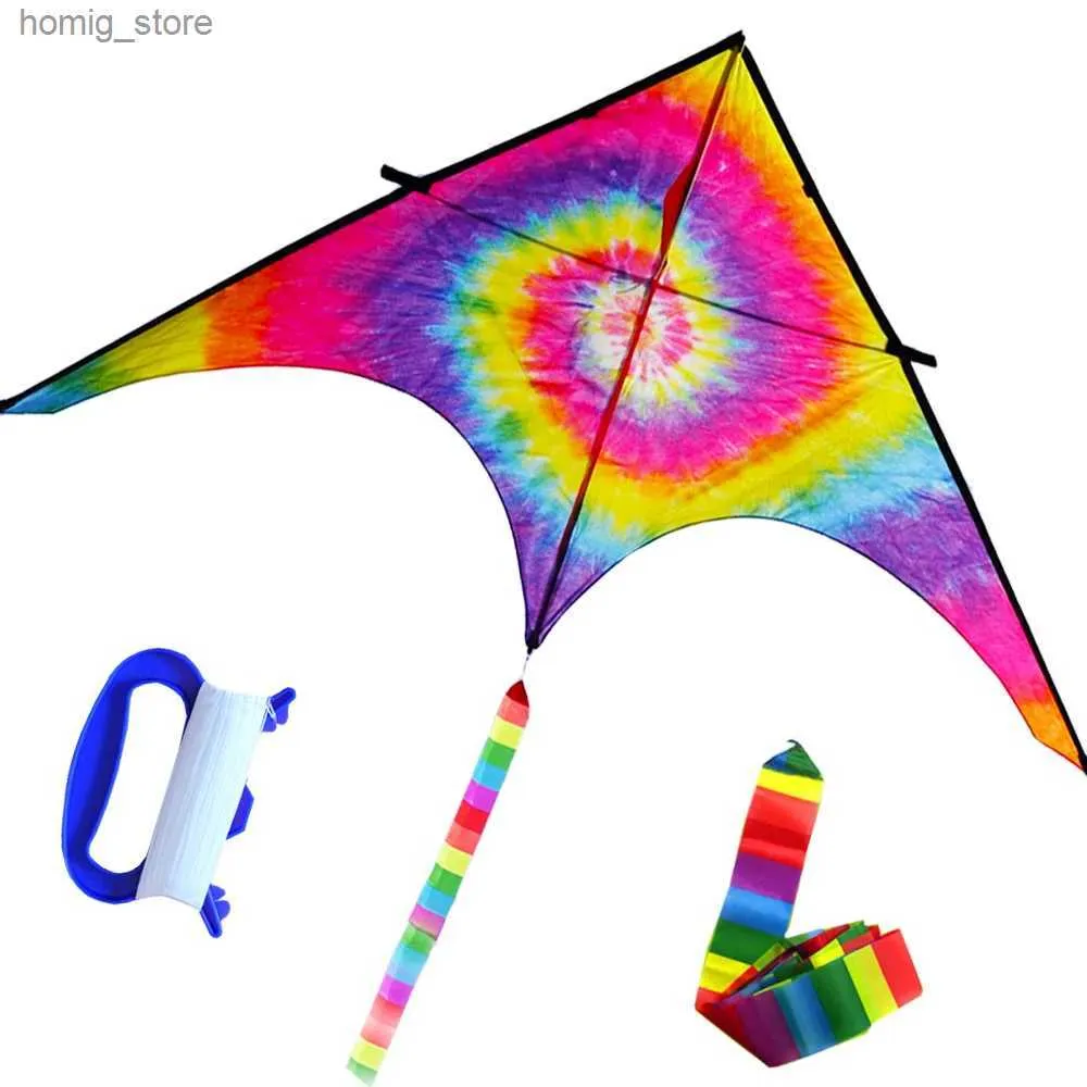 Kite Accessories Outdoor Fun Sports New Arrive 1.6m Colorful Triangle Kites With 10m Tail / Handle Line Good Flying Y240416