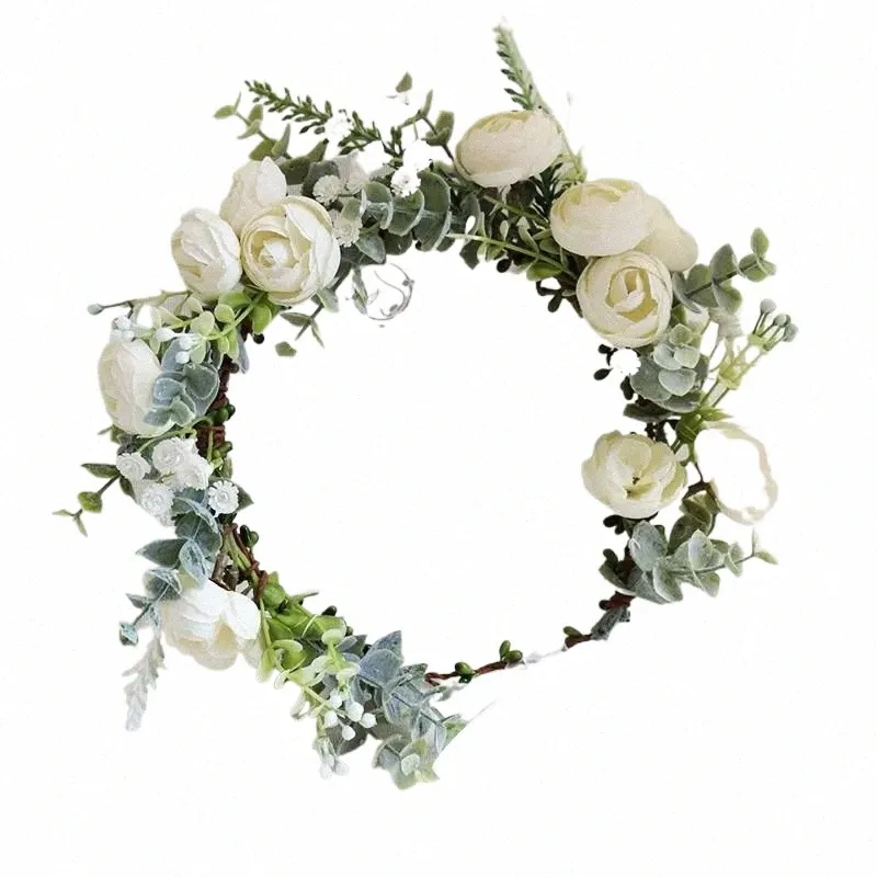 FI Women Lady Girls Wedding White Fr Wreath Tiara pannband Floral Garlands hårband Hår Accores Bruden Hår smycken G9VI#