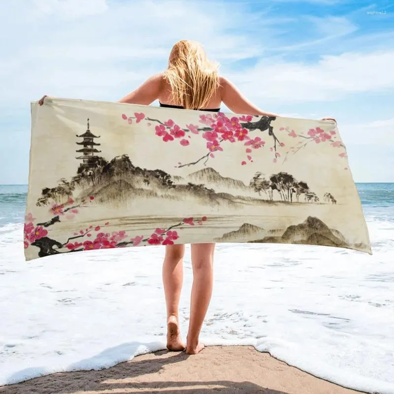 Serviette la plus belle peinture de printemps salle de bain ménage microfibre rapide face sèche de surf à imprimé plage