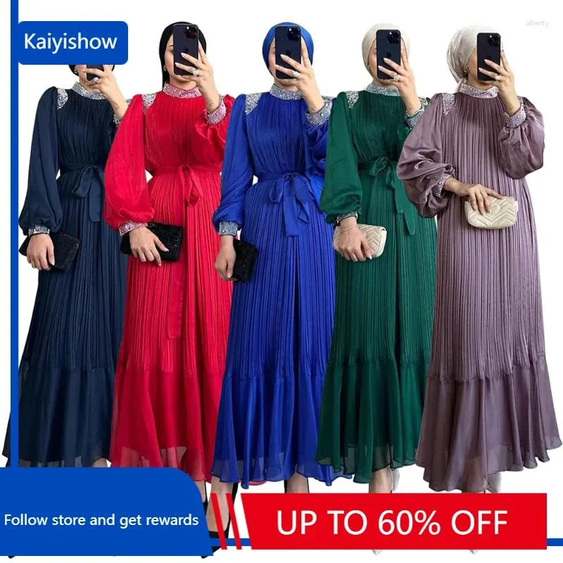 Vêtements ethniques Abaya Robe 2024 Été Élégant Femmes musulmanes longues Polyester Polyester rouge bleu vert violet