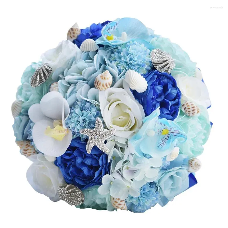 Decorative Flowers High Quality Silk Artificial Outdoor Wedding Blue And White Sea Shell Holding Bouquet Pographing Props