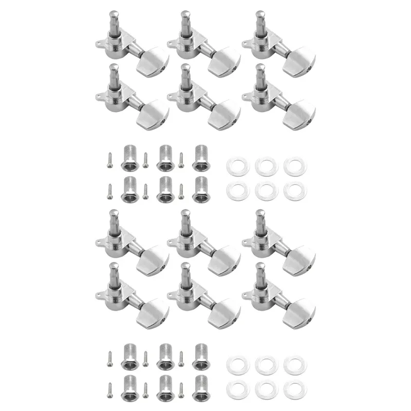 Cables Quality 12 Pieces Silver Acoustic Guitar Machine Heads Knobs Guitar String Tuning Peg Tuner(6 For Left + 6 For Right)