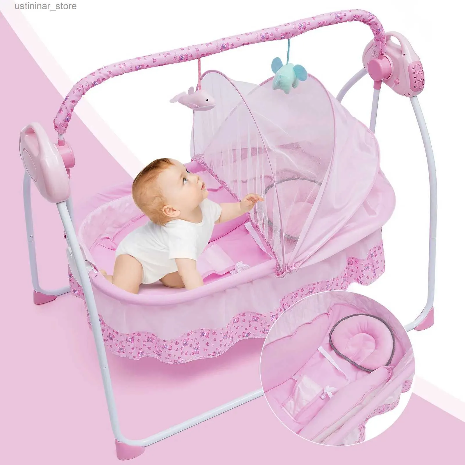 Baby Cribs 5 Gears Electric Auto-Swing Crib Crib Cradle Sleep łóżko Rocker+ Net Music Bluetooth Music Regulble+ Mat L416