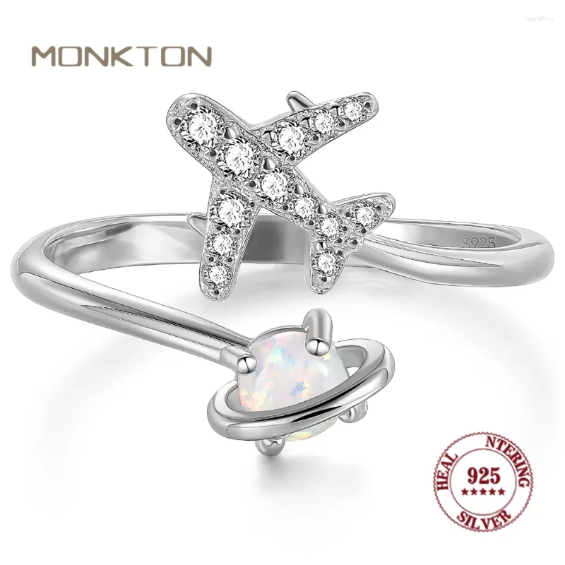 Cluster Rings Monkton S925 Sterling Silver Airplane For Women Teen Girls White Opal Opening Engagement Gifts Stewardes
