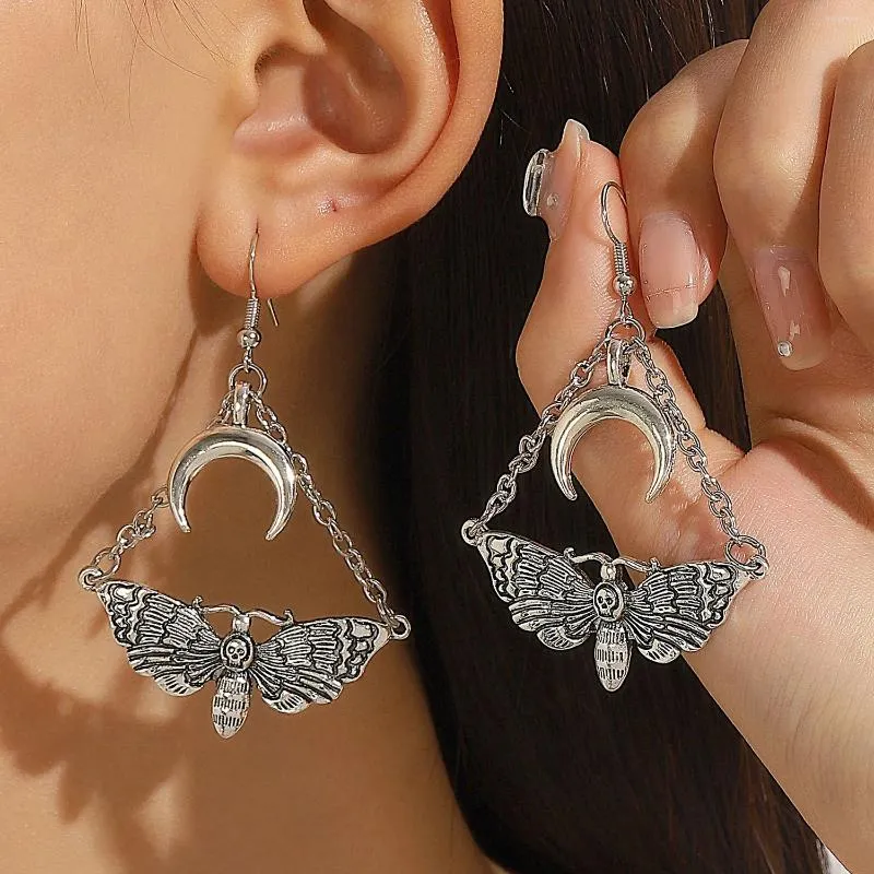 Boucles d'oreilles en pente Dark Gothic pour les femmes chaîne de la chaîne de lune de lune Accessoires de bijoux vintage