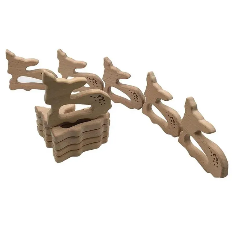 New Infant Baby Wood Teether Deer Shape Natrual Wooden Baby Teether Toys Wooden Teething Accessories Baby Shower Gifts