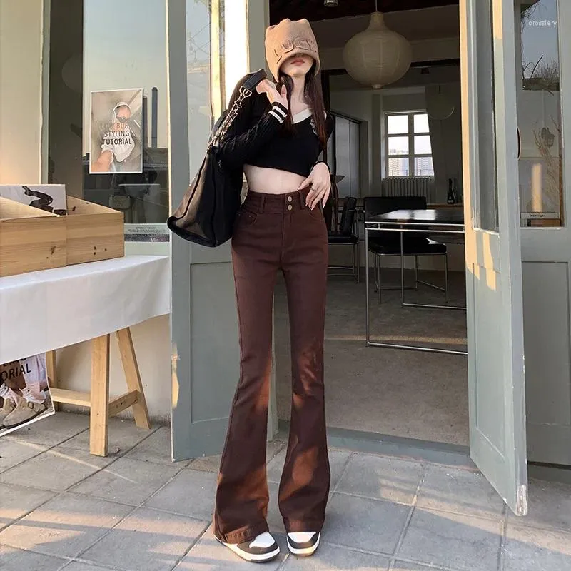 Jeans femminile gamby alto bagliore in vita per woen vintage a doppio petto pantaloni deni lady streetwear casual pantaloni magri long skinny