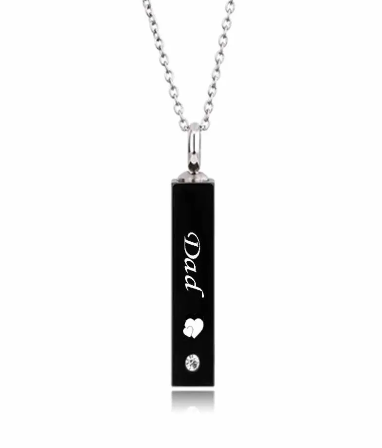 Fashion jewelry Mom and Dad Black Cube Single Stainless Steel Pendant Necklace Urn Kit Cremation Ashes Jewelry2657280