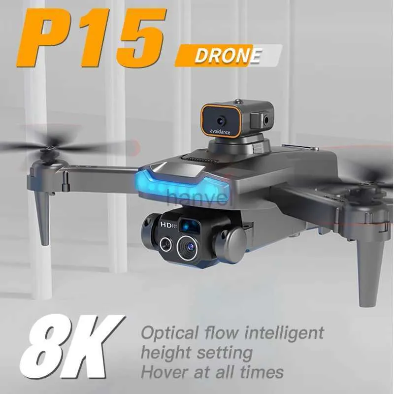 Drohnen für P15 Drohne GPS 4K/8K HD -Kamera Profis Hindernisvermeidung Luftfotografie bürstenfaltbar Quadcopter Geschenk 240416