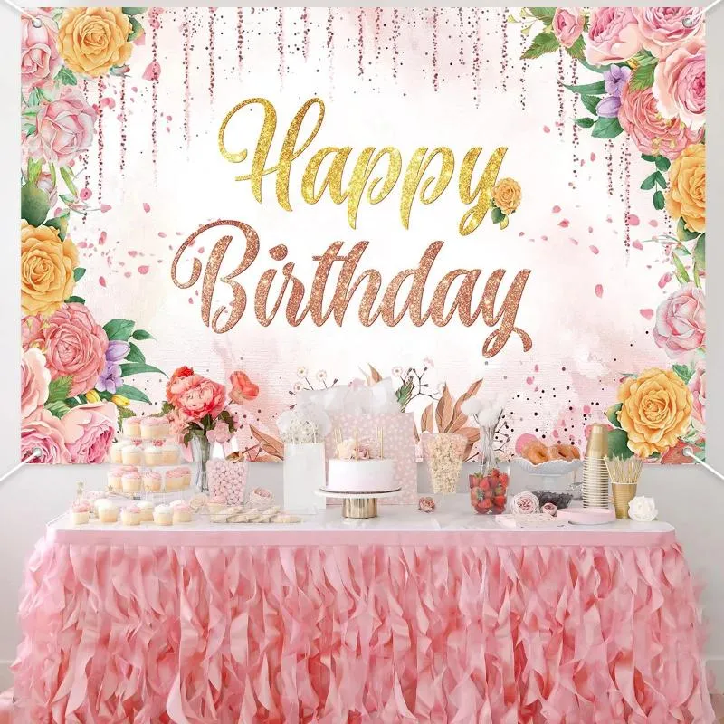 Party Decoratie 150x100cm Roze bloemwand PO Achtergrond Bruiloft Bridale Douche Pography Verjaardags achtergrond voor meisjesdecorrops