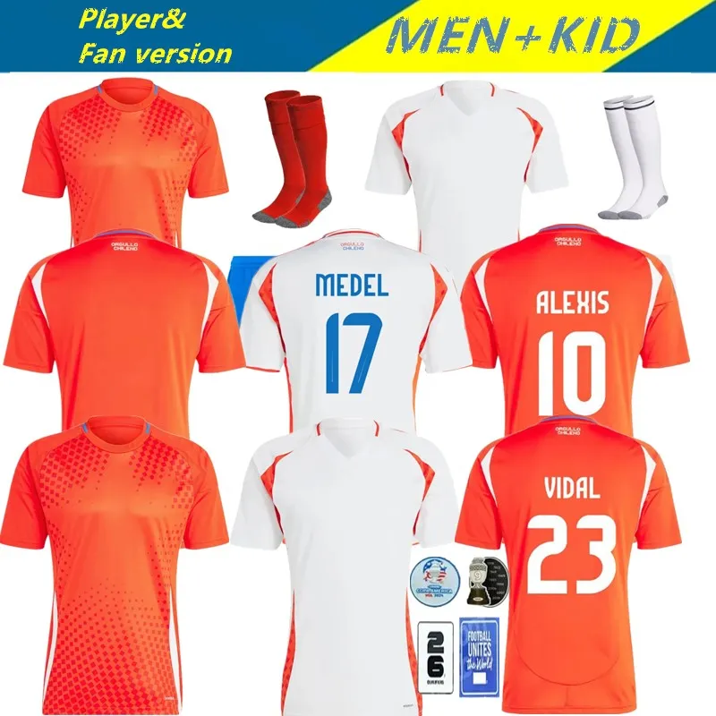 Maglie da calcio 24/25 Cile Alexis Vidal KIDS Kit 2025 Shirt di calcio della squadra nazionale casa rossa via bianca set full set Camiseta 2024 Copa America Zamorano Isla Ch.