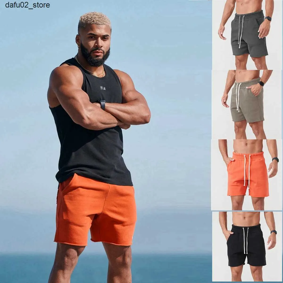 Pantanos cortos masculinos algodón de algodón de algodón de carreras de gimnasio de gimnasio naranja pantalones de fitness de verano gimnasios gimnasios casuales pantalones cortos machos Q240416