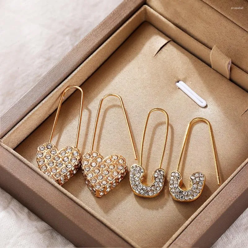 Dangle Earrings Fashion Heart Safety Pin For Women Micro Pave Zirconia CZ Paper Clip Gold Color Hook Piercing Earring Jewelry